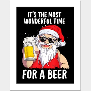 It's The Most Wonderful Time For A Beer Santa Christmas Posters and Art